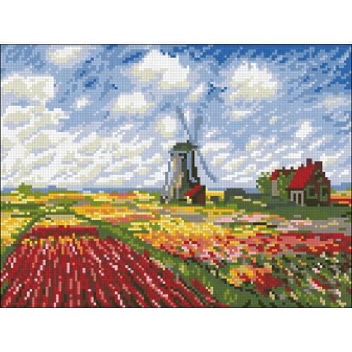 Tulip Field Monet patterns Counted Cross Stitch 11CT 14CT 18CT DIY Chinese Cross Stitch Kits Embroidery Needlework Sets