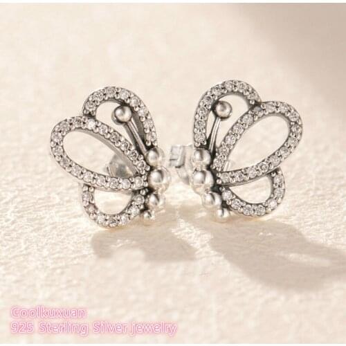 2019 Spring 100% 925 Sterling Silver Butterfly Outlines Earrings white CZ Original European Style Brand woman Jewelry