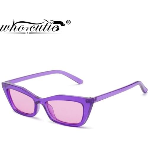 WHO CUTIE Vintage Purple Cat Eye Sunglasses Women Brand Designer Fashion Crystal Frame 70s Retro Cateye Sun Glasses OM658