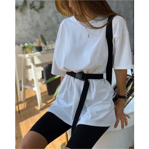 2021 Summer Clothes For Women Suit Short Sets Two Pieces Belt Pink Solid Home Loose Cycling GYM Suits Black Shorts Top Bottom