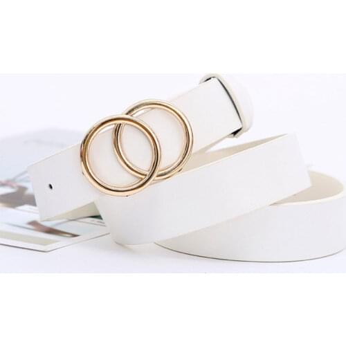 Double round buckle womens leisure belt for various occasions