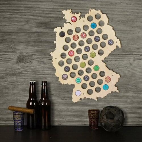 1Piece Creative Laser Engraved Hanging Wooden Germany Map Beer Bottle Beer Cap Maps Cap Collector Gadgets Decor