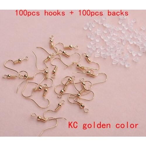 100pc hooks+100pc backs)/lots Earring Hooks Clasps Iron Fish Earwire Rubber Earring Backs For Earrings Jewelry Making Fittings