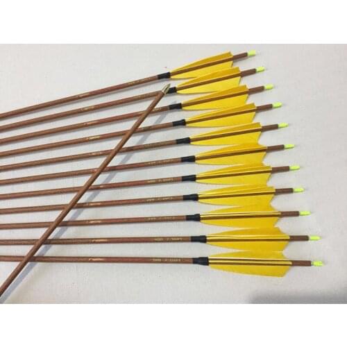 12pcs carbon arrow wood skin arrow shaft spine500 ID6.2mm 5"turkey feather 100grain arrowhead arrow nock for traditional bow