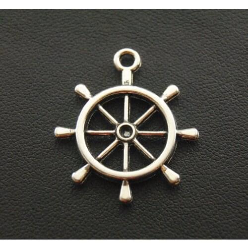 20 pcs Silver Color Ship Wheel Rudder Charm Pendant DIY Metal Bracelet Necklace Jewelry Findings 23x28mm A93/A37