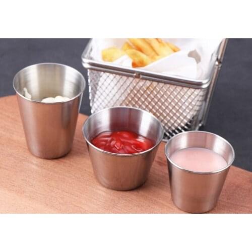 200pcs Stainless Steel Sauce Cups Potato Chips Tomato Paste Cup Restaurant Salad Sauce Dipping Bowls