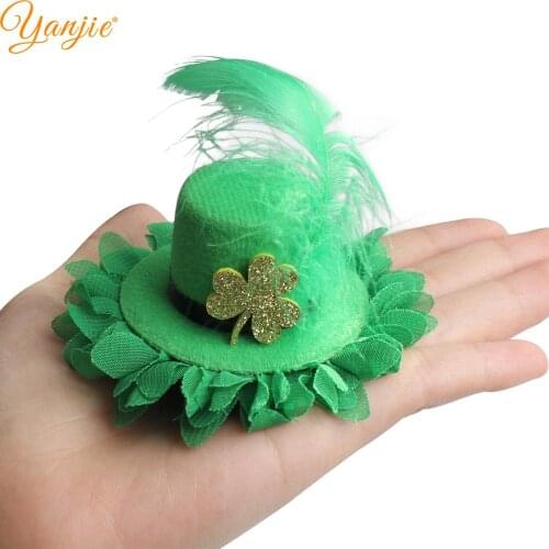 2021 New Arrival European St Patricks Festival Feather Hat Hair Clip Handmade DIY Hair Accessories For Girl Headwear Barrette