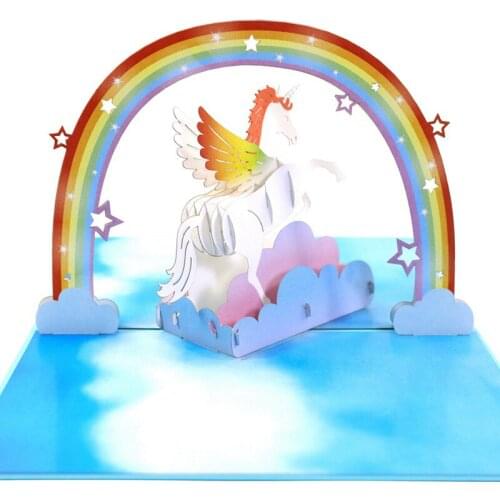 3D Handmade Rainbow Color Cartoon Unicorn Paper Invitation Greeting Cards + Envelope Kids Girlfriend Birthday Party Student Gift