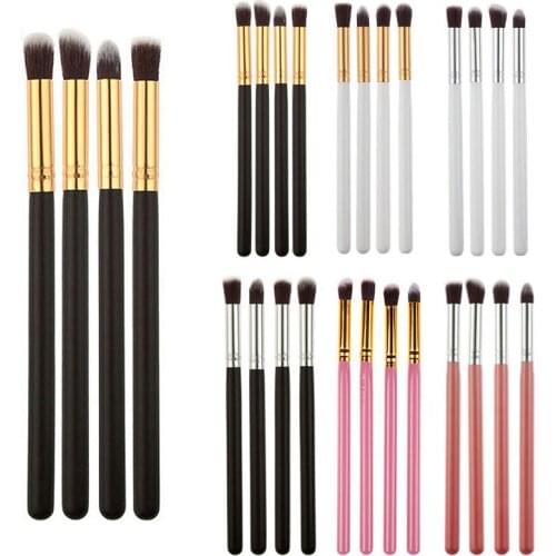 4pcs Portable Professional Foundation Blush Blending Eyeshadow Makeup Brush Cosmetics Flat Round Angled Tapered Top Brush