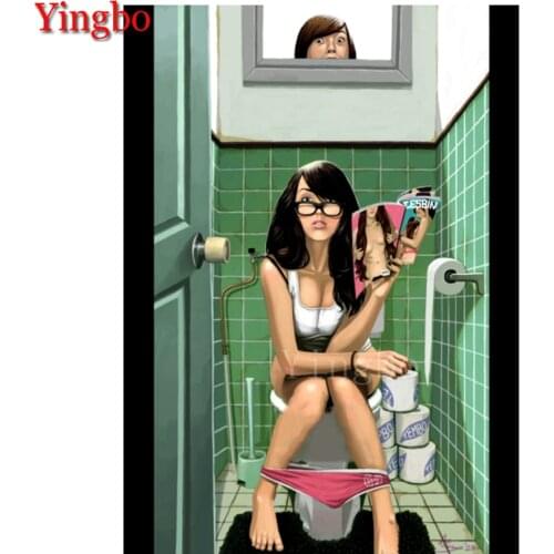5D cross Stitch Diamond Embroidery Lady Squatting Toilet Sexy Women DIY Diamond Painting Diamond Mosaic Decor Bathroom art