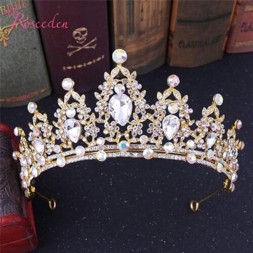 AB Rhinestone Bridal Tiara Crown Silver Color Crystal Diadem Veil Tiaras Wedding Hair Accessories Headpieces RE3542