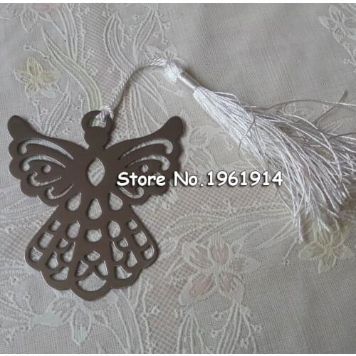 Free Shipping 10Pcs/Lot Angel Cross Design Wedding Bookmark Favors With Tassel And Gift Box Baby Shower Souvenirs