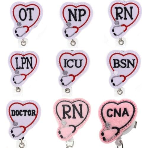 Free Shipping Mix Heart Stethoscope Retractable Felt ID Badge Holder Reel
