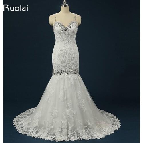 Brand New Sweetheart Straps Mermaid Beaded Back Wedding Dresses Long Lace Bridal Wedding Party Gown Vestido de Novia ASAFN44