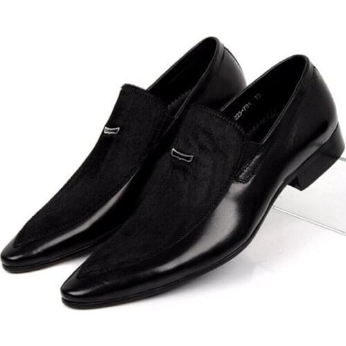 Large Size Eur45 Black Mens Suede Dress Shoes Genuine Leather Pointed Toe Business Shoes Mens Wedding Shoes