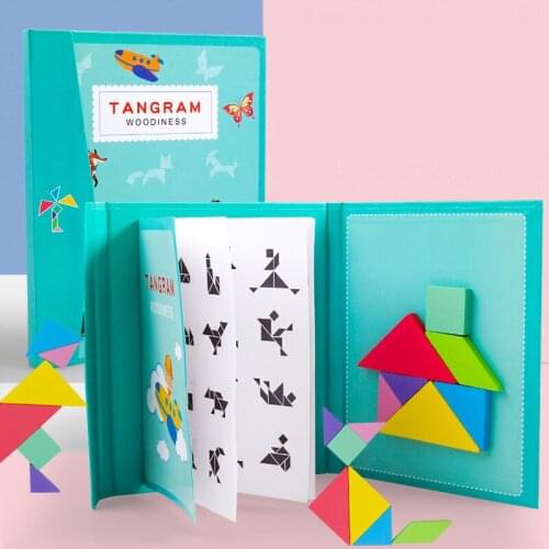 Kids 3D Magnetic Puzzle Jigsaw Tangram Thinking Training Game Baby Montessori Learning Educational Wooden Toys for Children