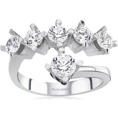 Valori Jewels 3.15 Carat, Zirconia White Round Gemstone, Rhodium Plated, Five Stone And Solitaire Ring