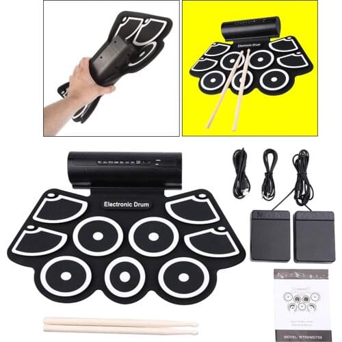 Electronic Roll Up Drum Set 9 Pads MIDI Drum Kit 2 Speakers w/ Foot Pedals Electronic Drum Set Kit Adults Kids Beginners