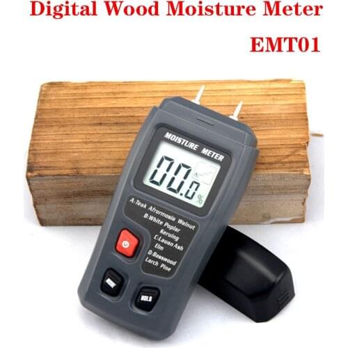 EMT01 Two Pins Digital Wood Moisture Meter 0-99.9% Wood Humidity Tester Hygrometer Timber Damp Detector With Large LCD Display