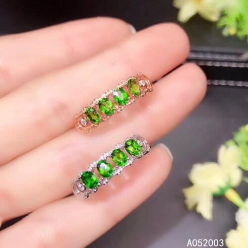 KJJEAXCMY fine jewelry 925 sterling silver inlaid natural diopside new Female ring lovely Support Detection