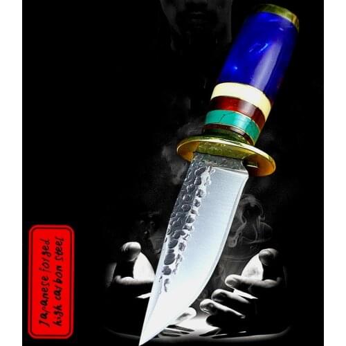 DEHONG Classic brass resin handle forging straight knife camping bush blade hunting tactics straight knife + knife sleeve