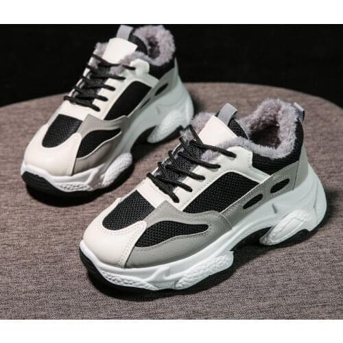 White Women Platform Shoes New Chunky Sport Sneakers For Woman Tenis Vulcanize Shoes Casual Winter Fashion Plush Shoes Basket
