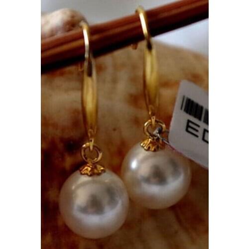Round top quality AAA 910mm natural south sea white pearl earrings 14