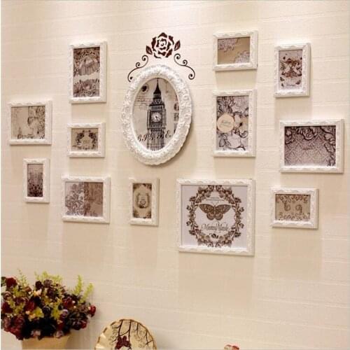 13/16pcs European Wooden Carved Frames Combination Set White Photo Frame Home Decor Family Picture Frame Marcos Para Fotos Q