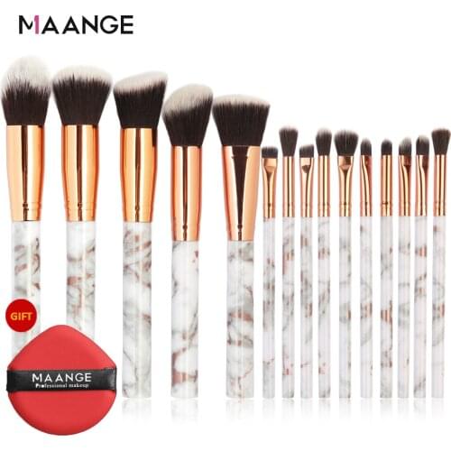 MAANGE 15 Pcs Professional Makeup Brushes Set Marble Face Powder Foundation Eyeshadow Concealer Make Up Brushes Beauty Eye Brush