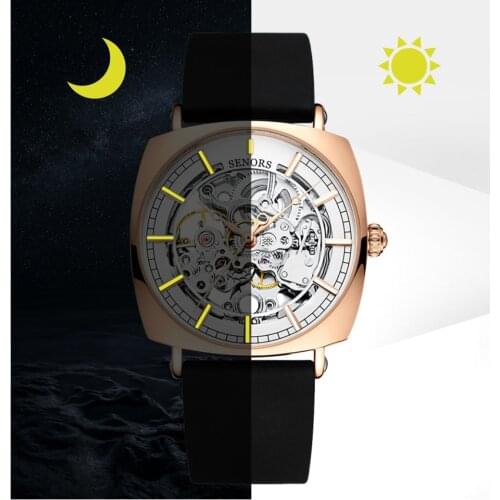 2021 Brand Senors New Square Machine Hollowed Out Automatic Mens Watch Comfortable Fashion Silicone Watch Men