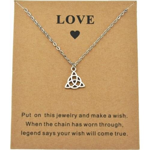 New Creative Paper Love Card Irish Celtics Knot Pendant Triquetra Necklace for Women Men Make a Wish Wicca Amulet Jewelry Gifts