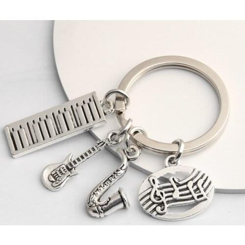 New Music Keychain Musicians Pianist Key Ring Piano Keyboard Guitar Sachs Notes Key Chain For Festival Gift DIY Jewelry Handmade