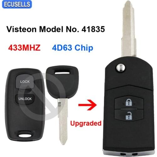 Upgraded 2 Button Folding Flip Remote Car Key Fob 433MHz 4D63 Chip for Mazda 2 3 6 323 626 MVP Visteon Model No. 41835