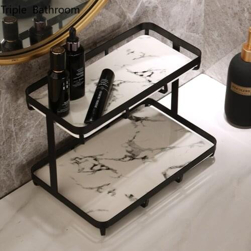 Nordic Ceramics Jewelry Storage Tray Double Layer Dressing Table Shelf Cosmetics Tray Home Accessories Bathroom Shelves