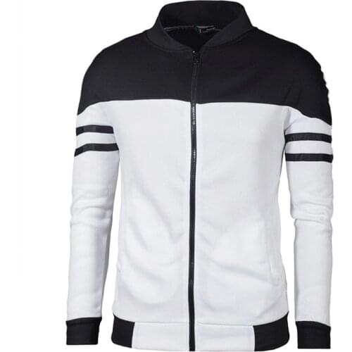 Casual mens bomber jacket Spring autumn mens Ribbon design Fleece Baseball jacket male fashion black white Cardigan coats Tops
