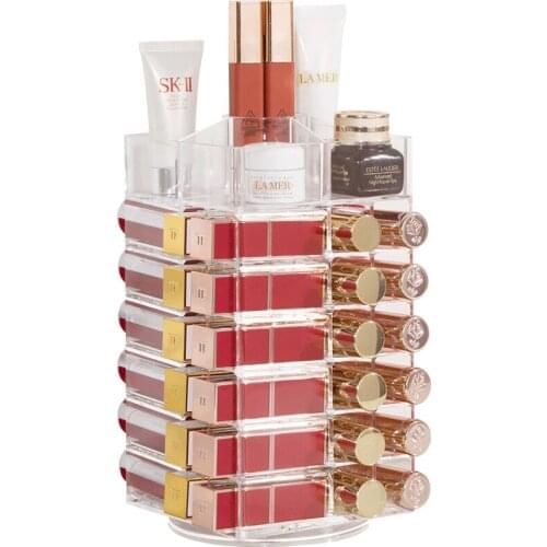 Clear Acrylic Rotating Makeup Organizer Lipstick Holder Desktop Cosmetic Storage Box Lip Gloss Organizer Case Makeup Box