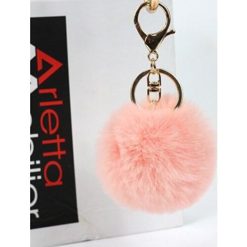 2021 Fluffy Faux Rabbit Fur Ball Pom Poms Synthetic Fur Pompom Gold Plated Keychain Key Chain Ring Pendant For Women Charm