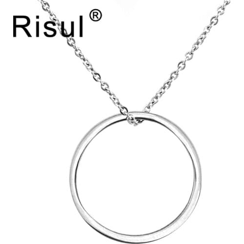 Risul Stainless steel 30mm anulus round pendant simple Choker Rolo chain fashion Necklace Collar Bijoux Women Jewelry 5pcs/Lot