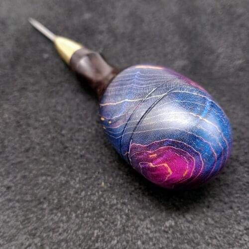 2.0mm Leather stitching holes straight round cone Damascus pattern steel awl stabilizing wood handle manual knitting tool