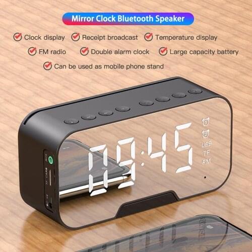 LED Alarm Clock With FM Radio Wireless Bluetooth Speaker Mirror Display Support Subwoofer Music Snooze Desktop Table Clock