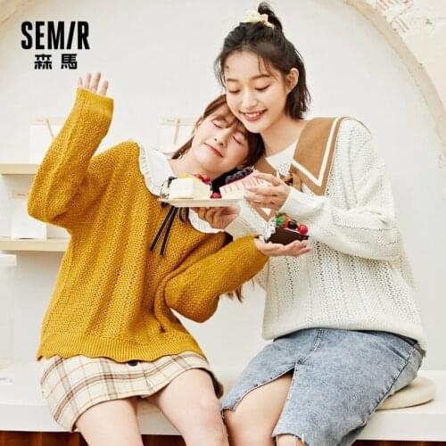 SEMIR Sweater Women Autumn O Neck 2021 New Sweet Lace Loose Sweater Base Knitting Explosive Base Sweater 2021