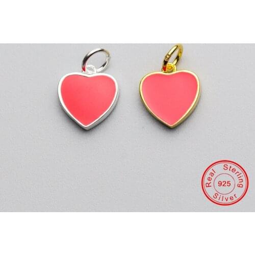 UQBing 11*10*2mm Lovely Silver Gold Red Enamel Hearts Charms Fit For 925 Sterling Silver DIY Bracelet Necklaces Jewelry Findings