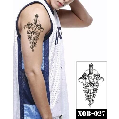 Waterproof Temporary Tattoo Sticker Black Skull Angle Knife Leaves Line Fake Tattoos Flash Tatoos Arm Leg Body Art for Women Men