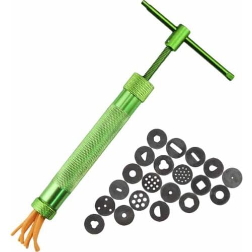 High Quality Green Clay Extruders Sculpture Gun Clay Sugar Paste Extruder Fondant Cake Sculpture Polymer Gun Tool 20 Types Mold