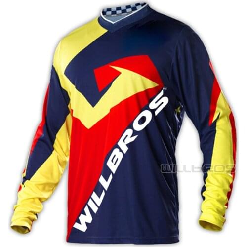 Willbros GP Verse Navy Red Jersey Motocross Long Sleeve Motorcycle MTB BMX Bike Riding Mens T-shirt