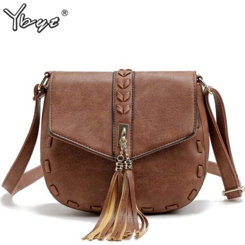 YBYT brand 2018 new women PU leather tassel vintage casual bag ladies small knitting package shoulder messenger crossbody bags