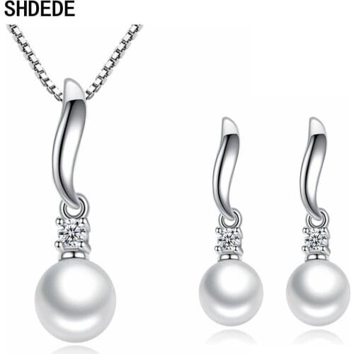 SHDEDE Ladies Necklace Earrings Fashion Party Jewelry Set Cubic Zirconia Imitation Pearl Women Mothers Day Gift -WH282
