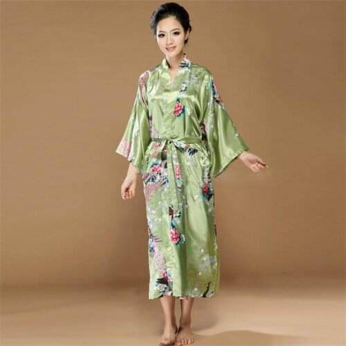 Ladies spring and summer bathrobe peacock flower simulation silk kimono long bathrobe cardigan AL7144