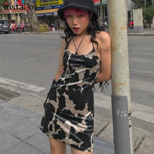 InstaHot satin sexy women dress summer 2020 bodycon mini dress sleeveless backless elegant party outfits casual club clothes