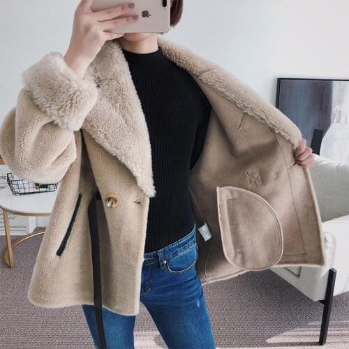 Womens with natural fur, autumn-winter, coat for women, Korean sheep haircut, wool jacket, clothing Abrigo Mujer